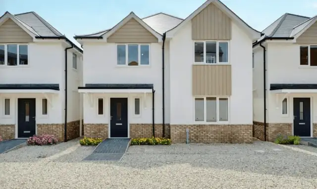 Three new-build houses on Langdon Road, Parkstone, built with Addis Homes